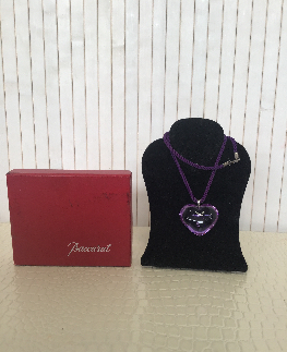 BACCARAT pendentif coeur bleu cordeletette mauve