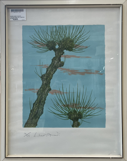 AICARDI HUBERT 1922-1991 LITHO10/55 ARBRE VERT CADRE BLC SS VERRE 50/70CM 