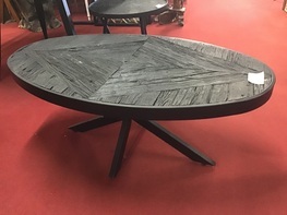 TABLE BASSE OVALE EN TECK RECYCLE NOIR NE BAISSE PAS