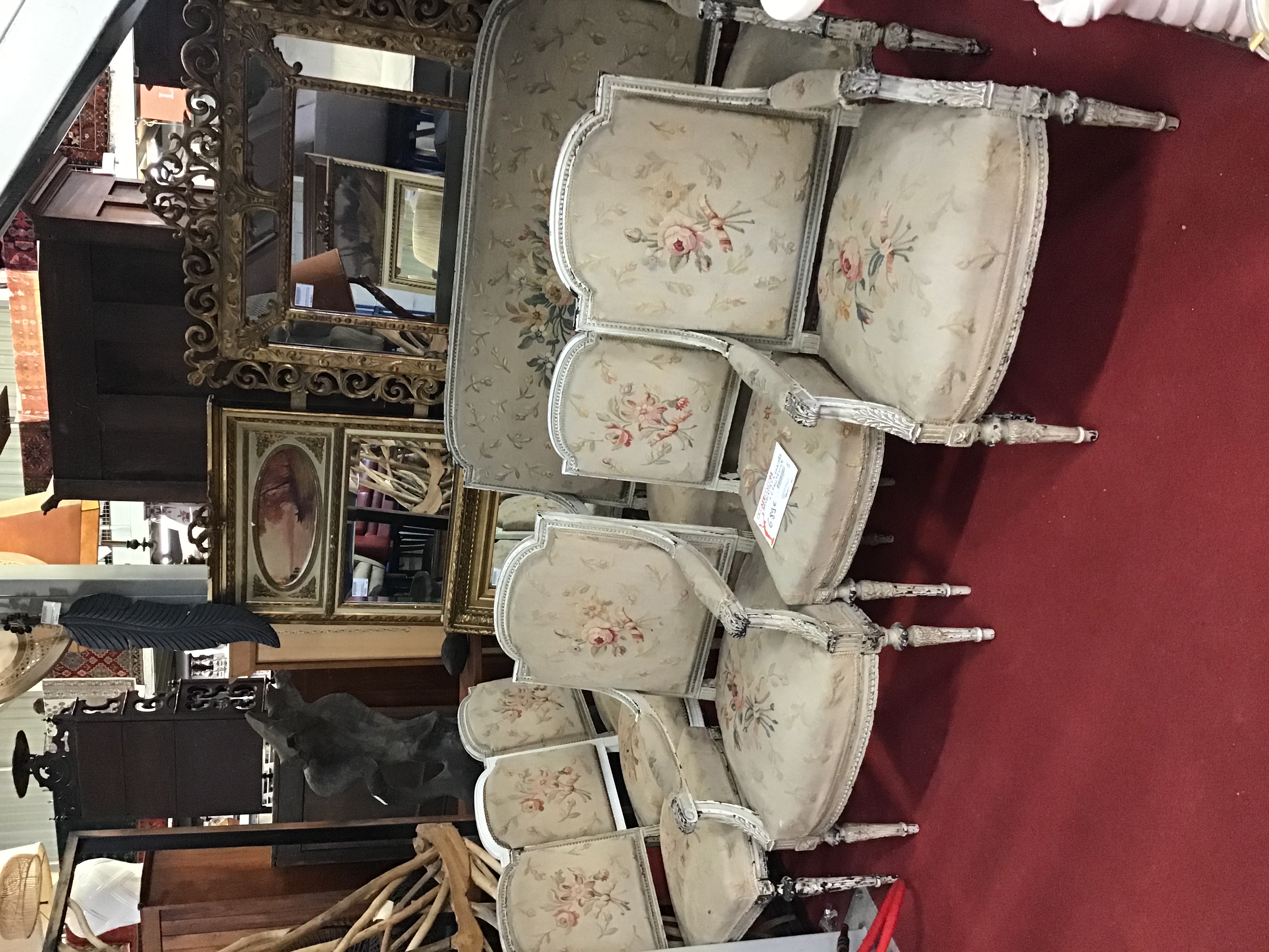 SALON LAQUE GRIS ST LXVI  BANQUETTE + 2 FAUTEUILS + 4 CHAISES
