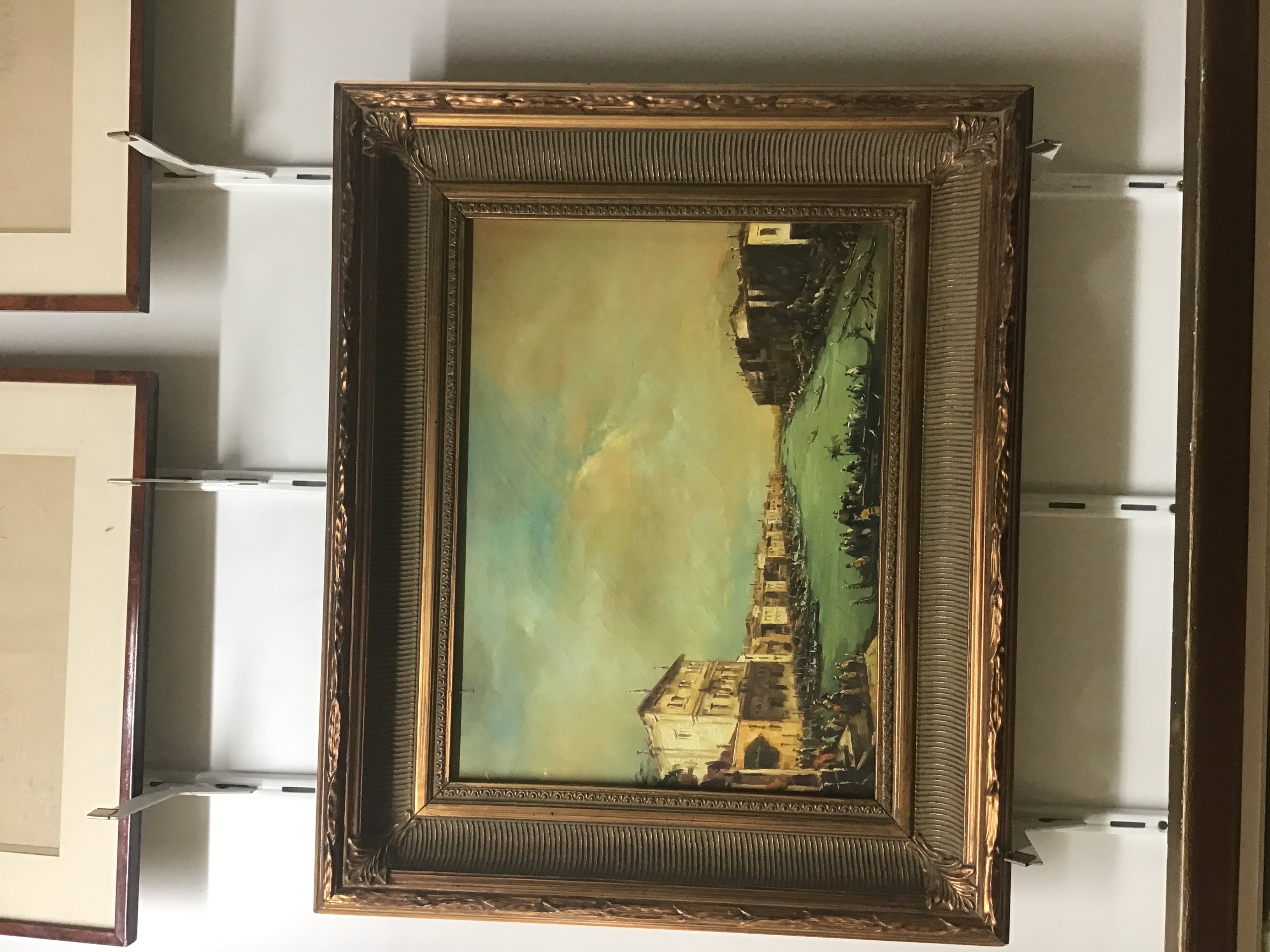 E.JACOB hst vue de venise ancienne cadre bois dore 46/56cm 