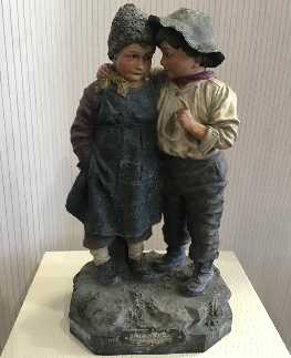 D APRES JOHANN MARESCH les deux gosses ancienne terre cuite polychrome h46cm 